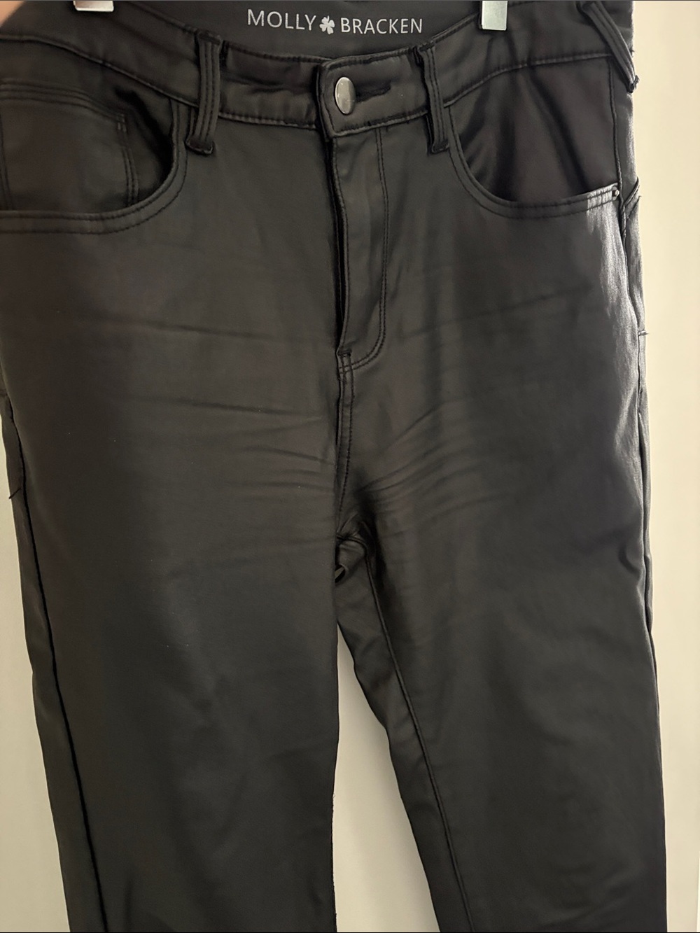 Molly Bracken Black Women's Skinny Jeans with glossy finish